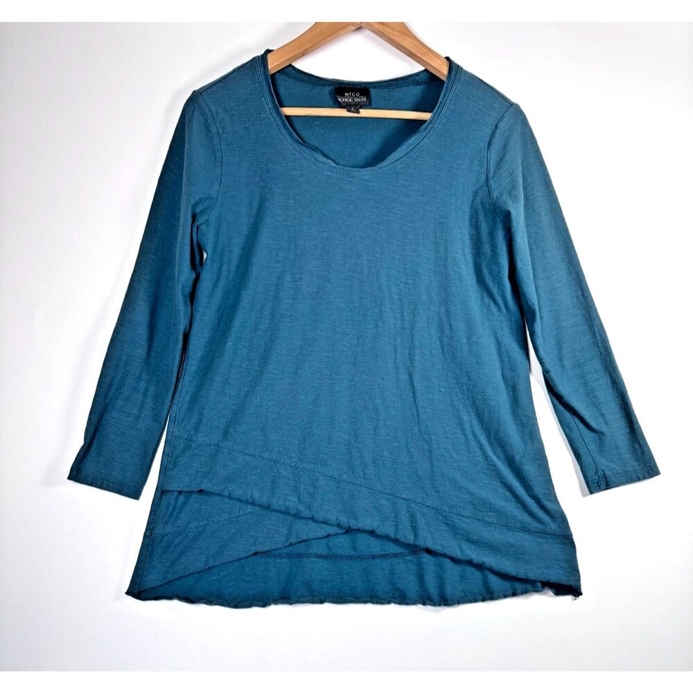 NTCO Nomadic Traders Top Womens Small Blue Asymmetrical Hem Made in USA Artsy